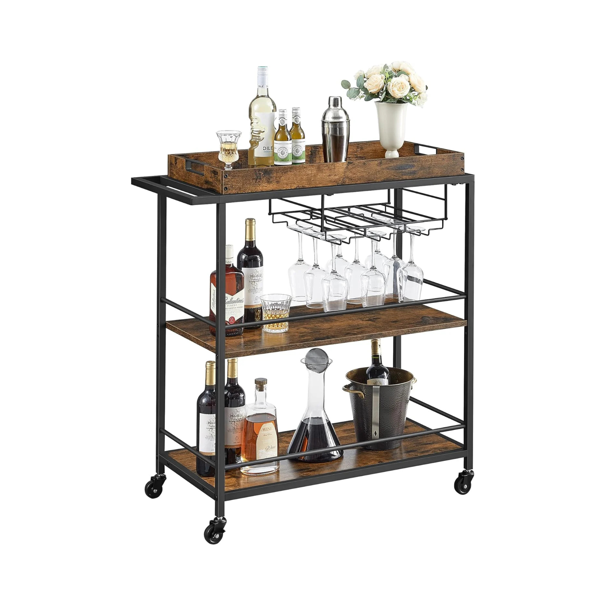 Serving Trolley with Removable Tray & Wheels