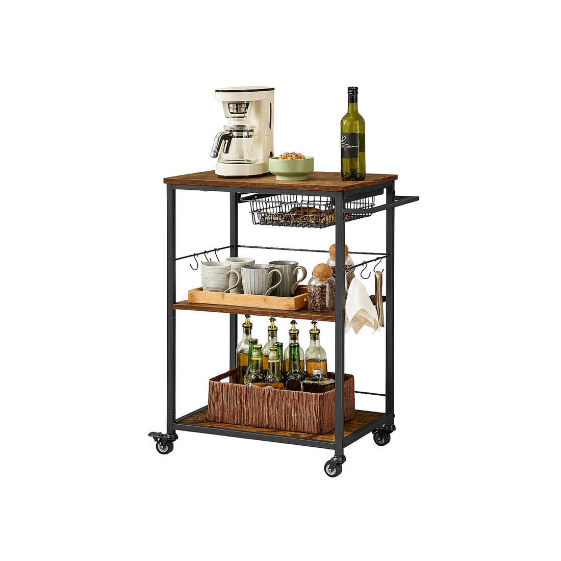 3-Tier Kitchen Trolley with Basket
