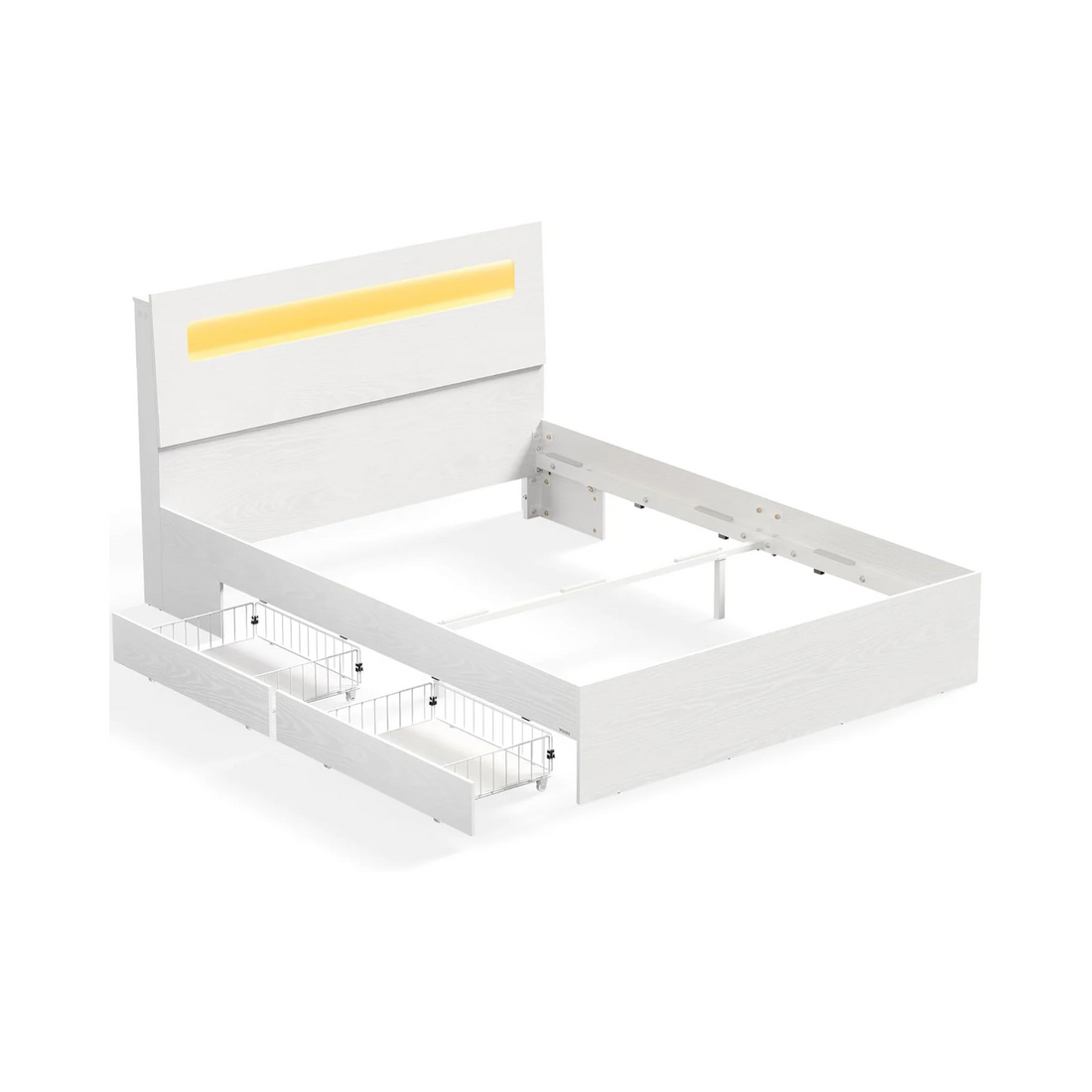 Double Bed Frame with Drawers & LED (140x190cm) (Slates not included)