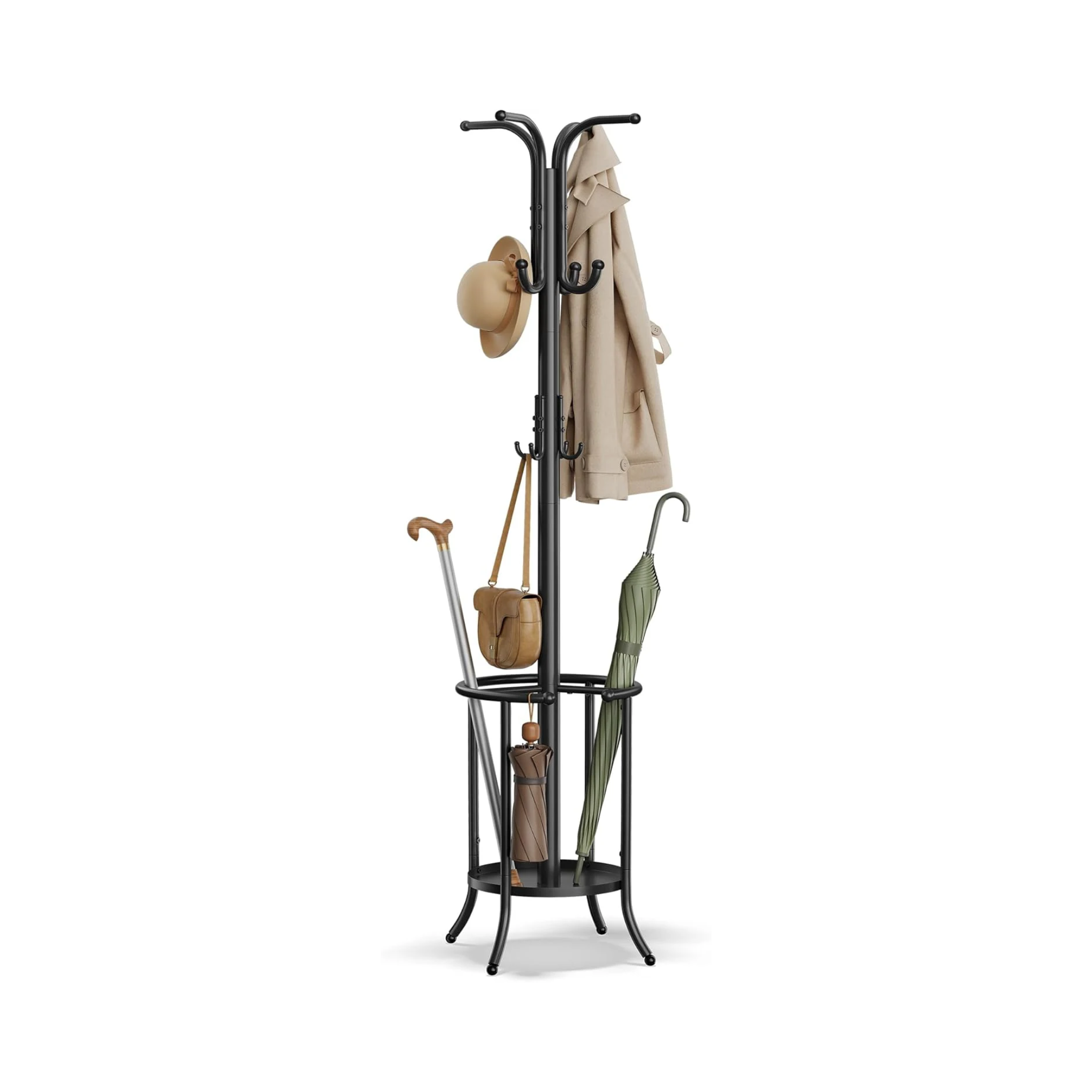 Coat Rack - Umbrella Holder, 12 Hooks