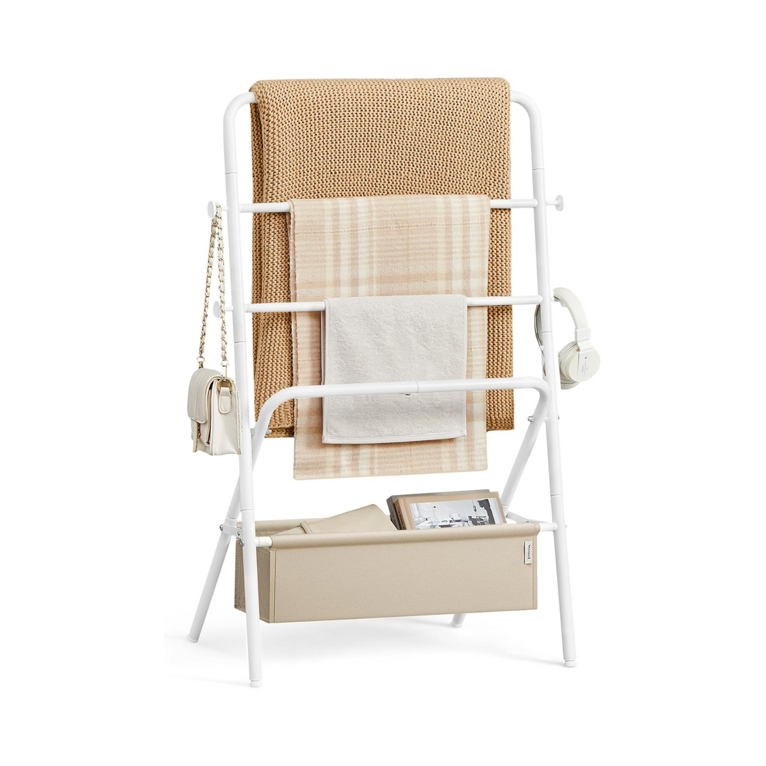 Foldable Towel Rack - Hooks & Basket