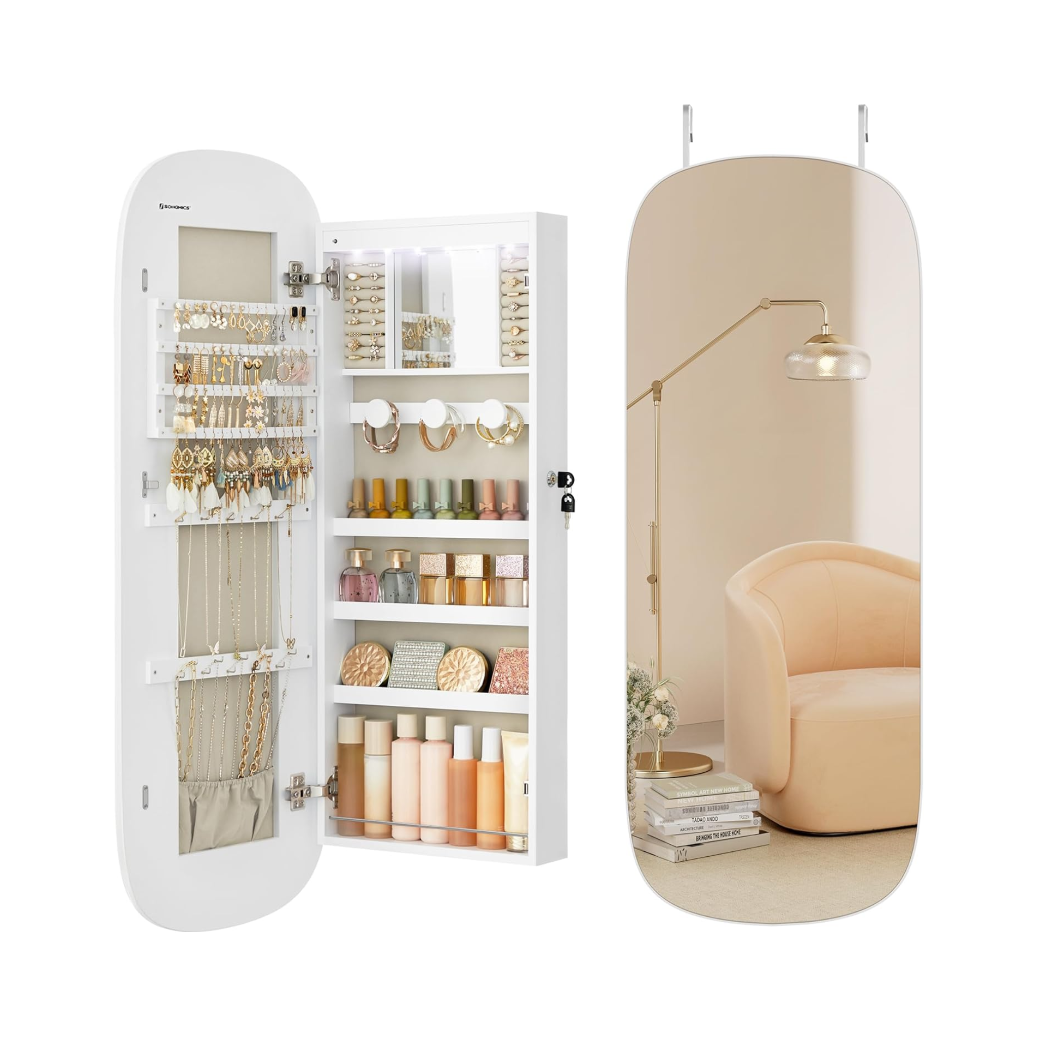 Lockable LED Jewellery Cabinet with Mirror