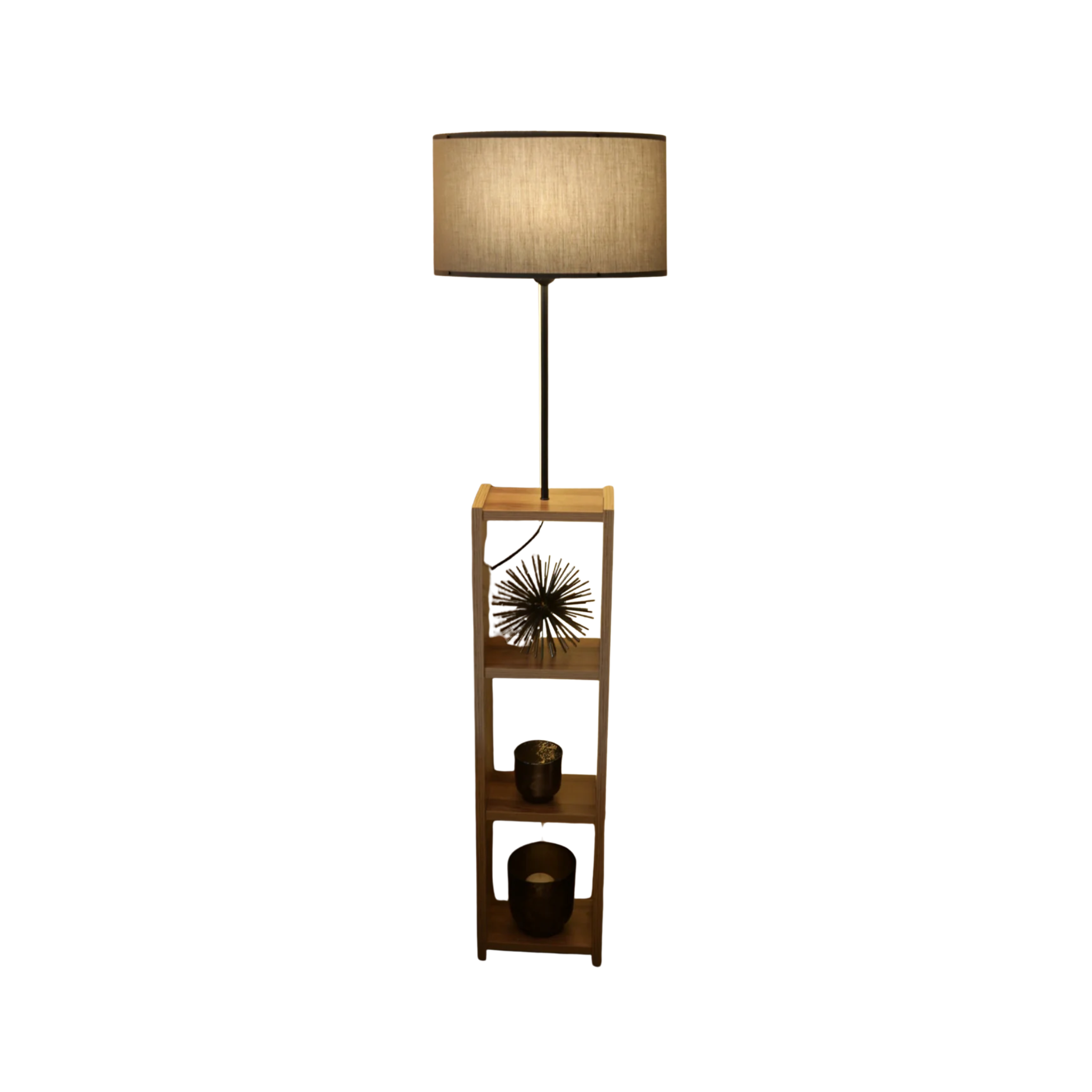 Wooden Floor Lamp - Shelves and Fabric Shade (150cm)
