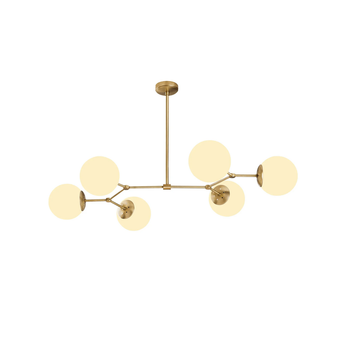 6-Globe Brass Chandelier - Frosted Glass Spheres
