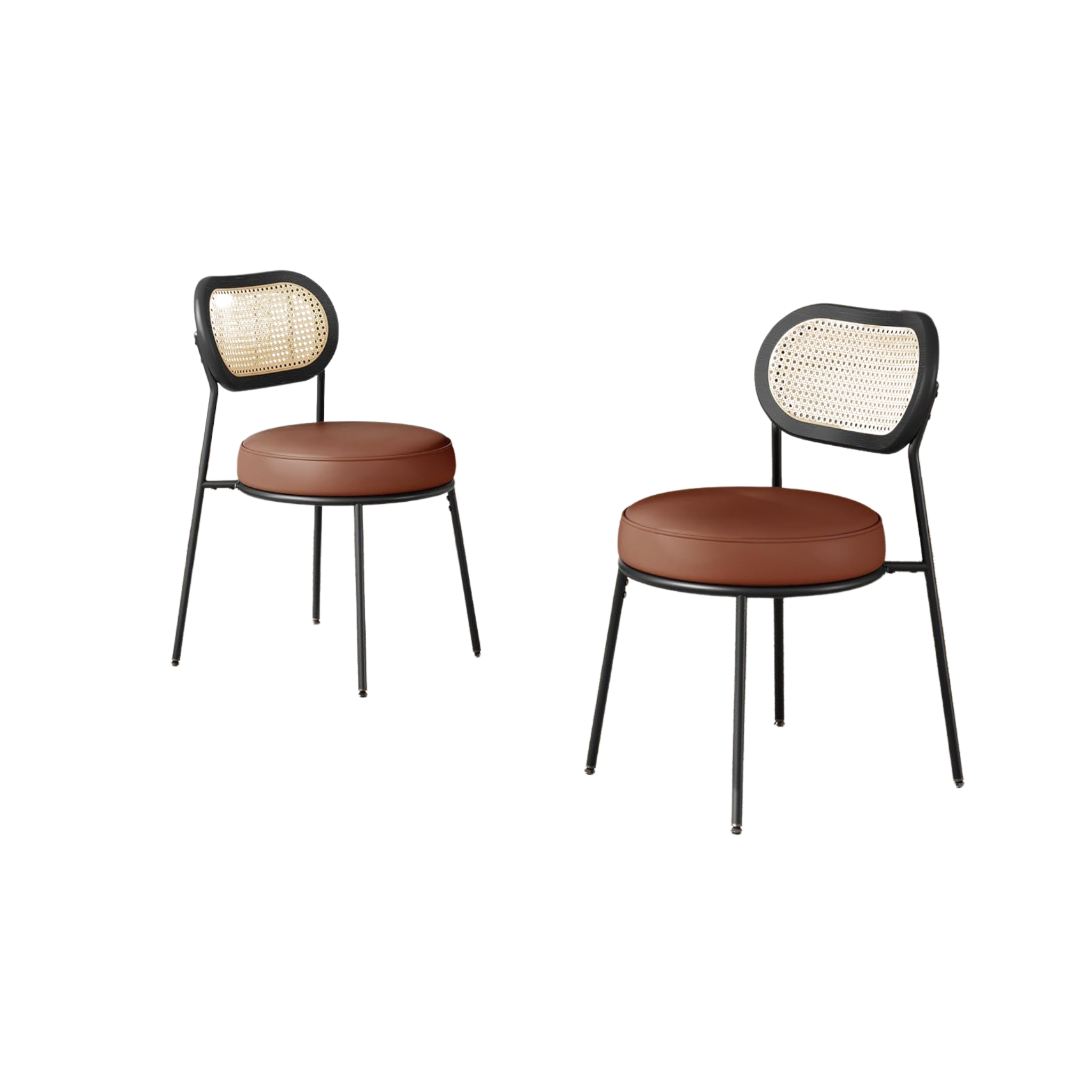 Dining Chairs – Rattan Back & PU Padded Seat (Set of 2)