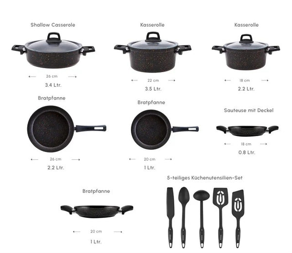 Karaca Biogranit Blackgold Induction Pot Set – 15 Piece - Karrari