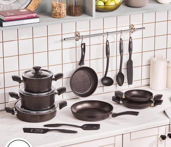 Karaca Biogranit Blackgold Induction Pot Set – 15 Piece - Karrari