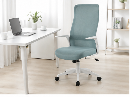 Ergonomic Office Chair – Light Blue Mesh Chair with White Base - Karrari