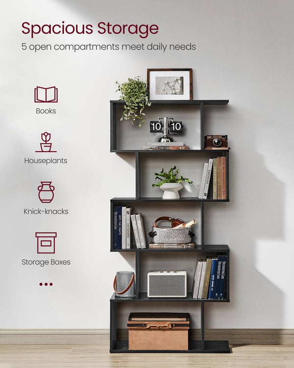 5-Tier Bookshelf with Open Storage