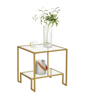 Gold Glass Side Table with 2-Tier Shelf