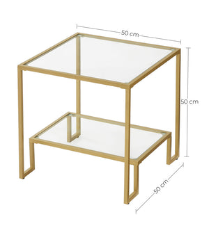 Gold Glass Side Table with 2-Tier Shelf