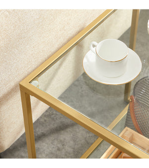 Gold Glass Side Table with 2-Tier Shelf
