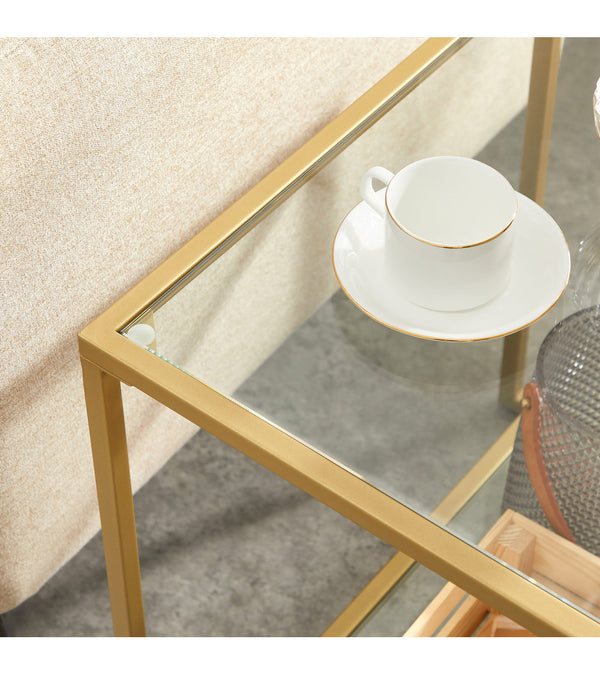 Gold Glass Side Table with 2-Tier Shelf