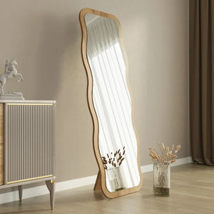 Full-Length Wavy Accent Mirror | Natural Wood Frame - Karrari