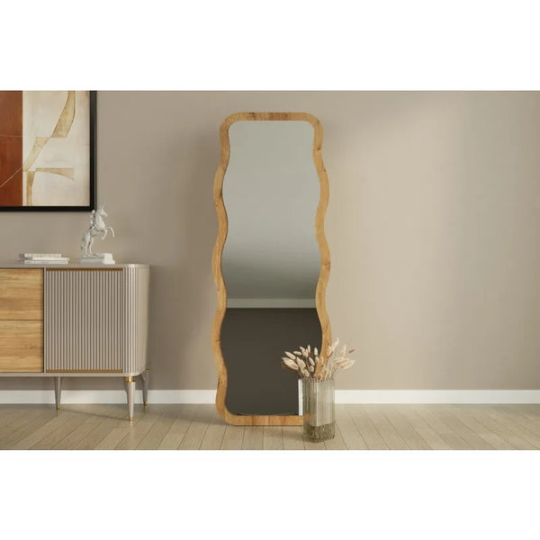 Full-Length Wavy Accent Mirror | Natural Wood Frame - Karrari