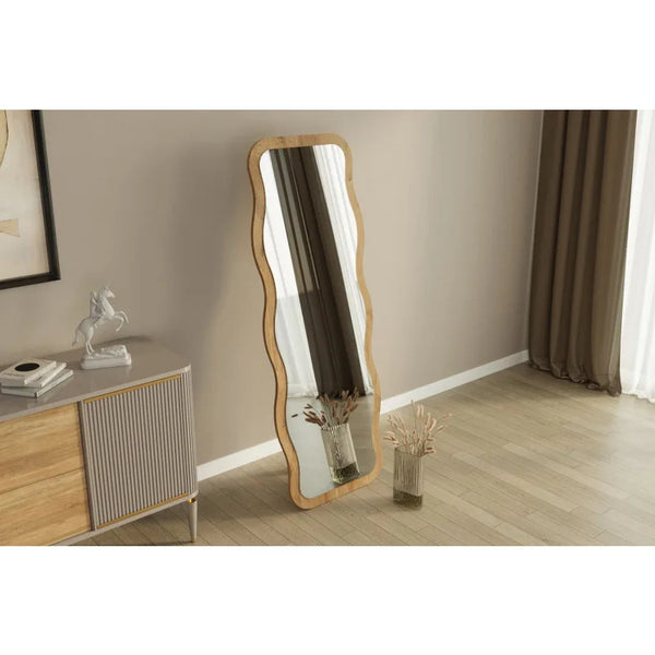 Full-Length Wavy Accent Mirror | Natural Wood Frame - Karrari