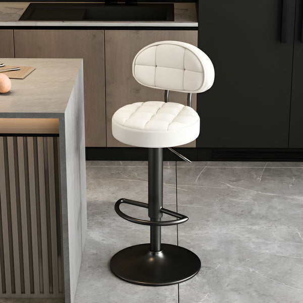 Adjustable Bar Stool – Tufted Seat with Backrest & Black Base (Set of 2) - Karrari