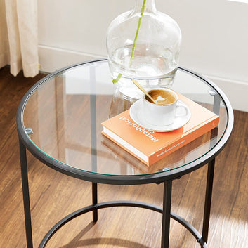 ROUND SMALL COFFEE TABLE GLASS TABLE WITH METAL FRAME