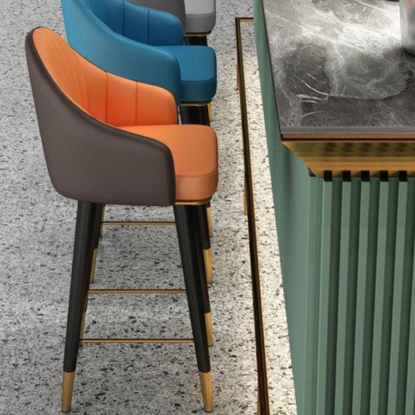 Upholstered Bar Stools – Orange Faux Leather with Black & Gold Legs (Set of 2) - Karrari