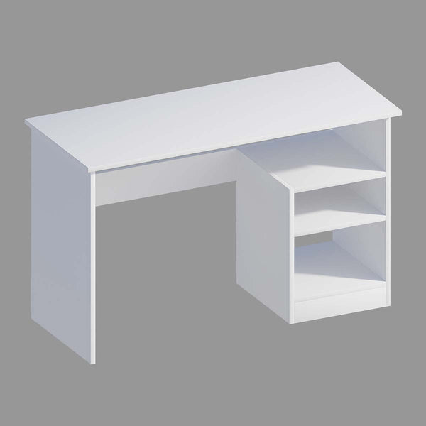 Alpine Modern Study Desk – Crisp White with Integrated Triple Shelving - Karrari