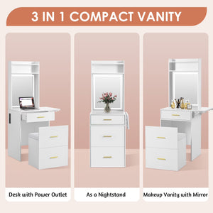 3-in-1 Vanity Desk with Lighted Mirror & Storage Chair - Karrari