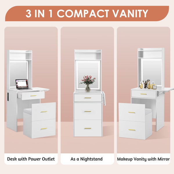 3-in-1 Vanity Desk with Lighted Mirror & Storage Chair - Karrari