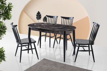 Elegant Expandable Dining Table with Marble-Effect Top,