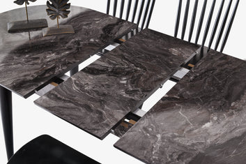 Elegant Expandable Dining Table with Marble-Effect Top,