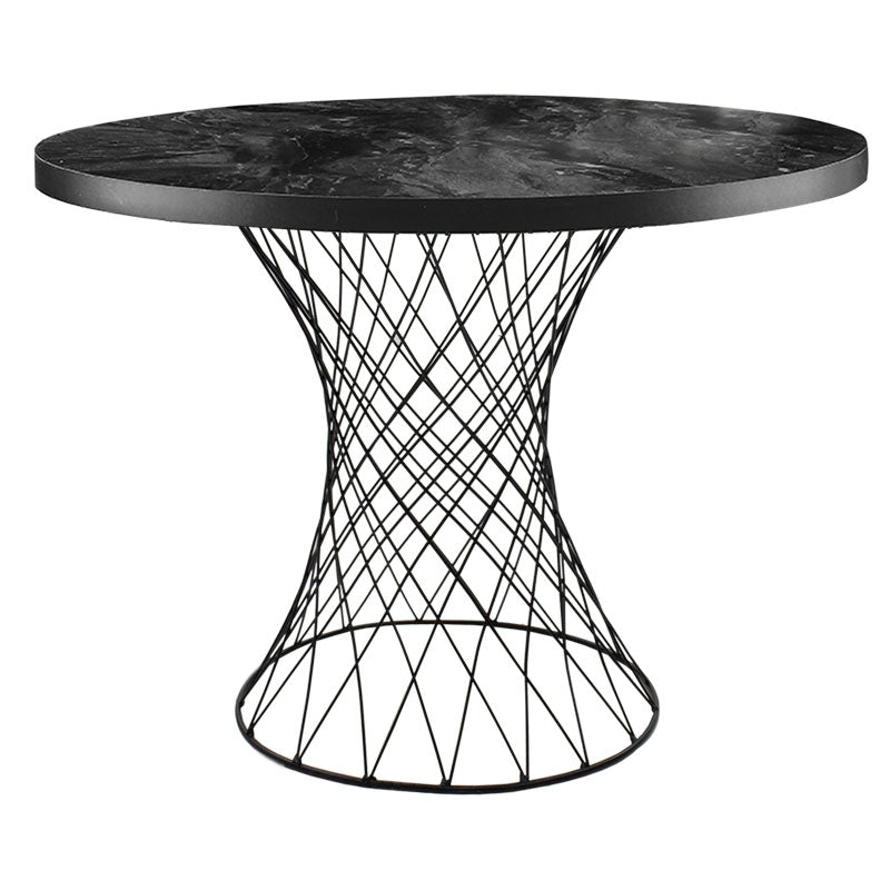 Ebru Table, Marble effect, Black Metal Legs, 80cm Diameter, 73cm Height