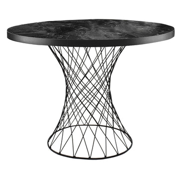 Ebru Table, Marble effect, Black Metal Legs, 80cm Diameter, 73cm Height