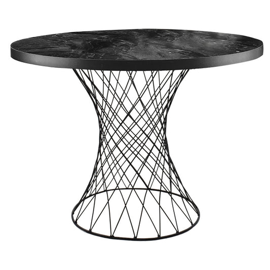 Ebru Table, Marble effect, Black Metal Legs, 80cm Diameter, 73cm Height