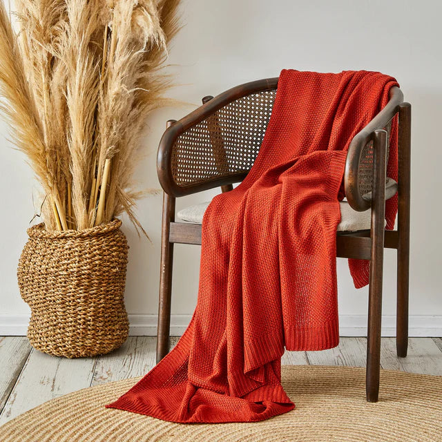 Karaca Home Double-Sided Stitch Throw – Terra Cotta, Oeko-Tex Certified Comfort - Karrari