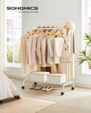 Rolling Clothes Rail with Shelf – Heavy-Duty Frame - Karrari