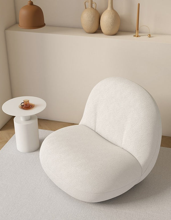 Luna Sculptural Bouclé Lounge Chair with Brushed Gold Swivel Base - Karrari