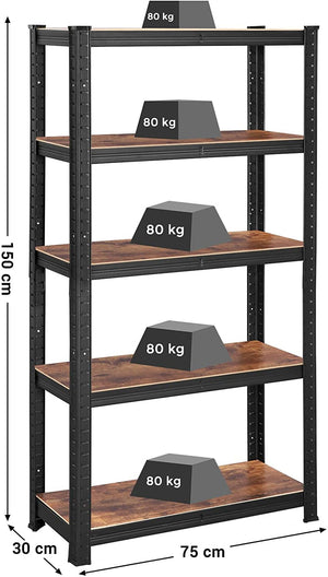 Industrial Shelving Unit – 5 Adjustable Shelves (30x75x150cm) - Karrari