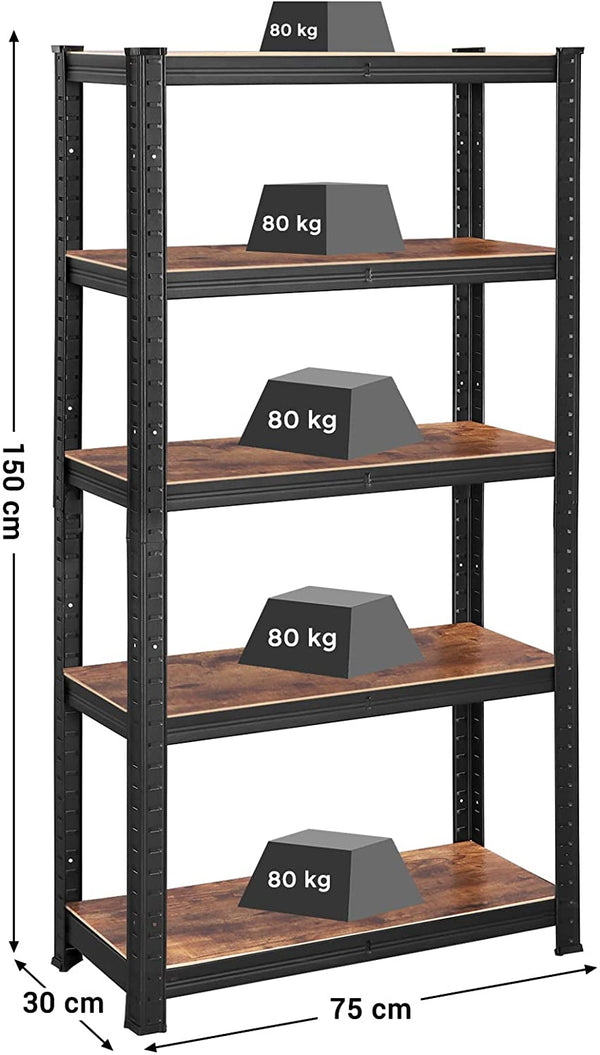 Industrial Shelving Unit – 5 Adjustable Shelves (30x75x150cm) - Karrari