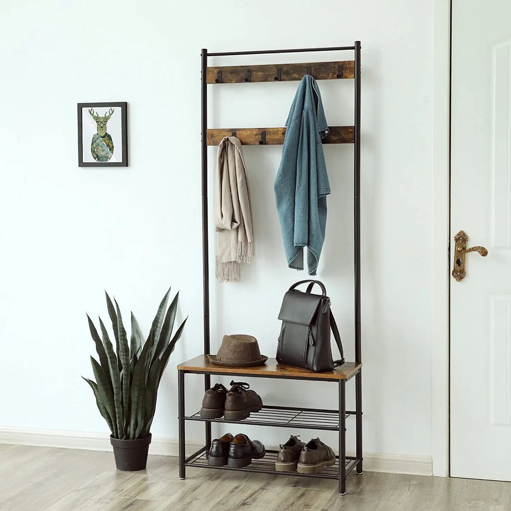 Clothes Rack with Seat & Shoe Storage