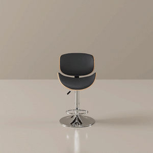 Modern Adjustable Bar Stools – Black Faux Leather & Walnut Wood (Set of 2) - Karrari