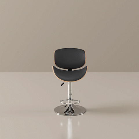 Modern Adjustable Bar Stools – Black Faux Leather & Walnut Wood (Set of 2) - Karrari