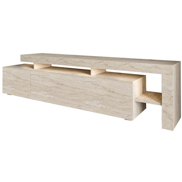 TV Stand Wooden with LED Lighting - Travertine Beige - Karrari