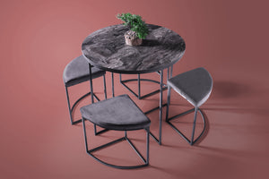 Gezegen Dining Table Set, Grey & Black - Karrari