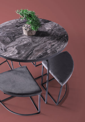Gezegen Dining Table Set, Grey & Black - Karrari