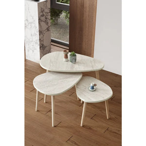 Modern Travertine Nesting Tables Set – 3 Pieces - Karrari