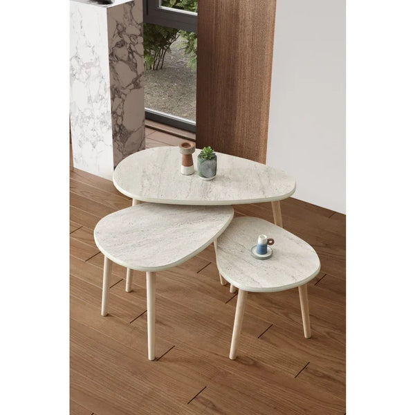 Modern Travertine Nesting Tables Set – 3 Pieces - Karrari