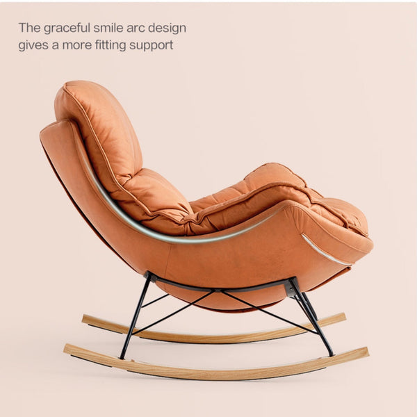 Orange Leather Rocking Armchair with Industrial Iron Frame - Karrari