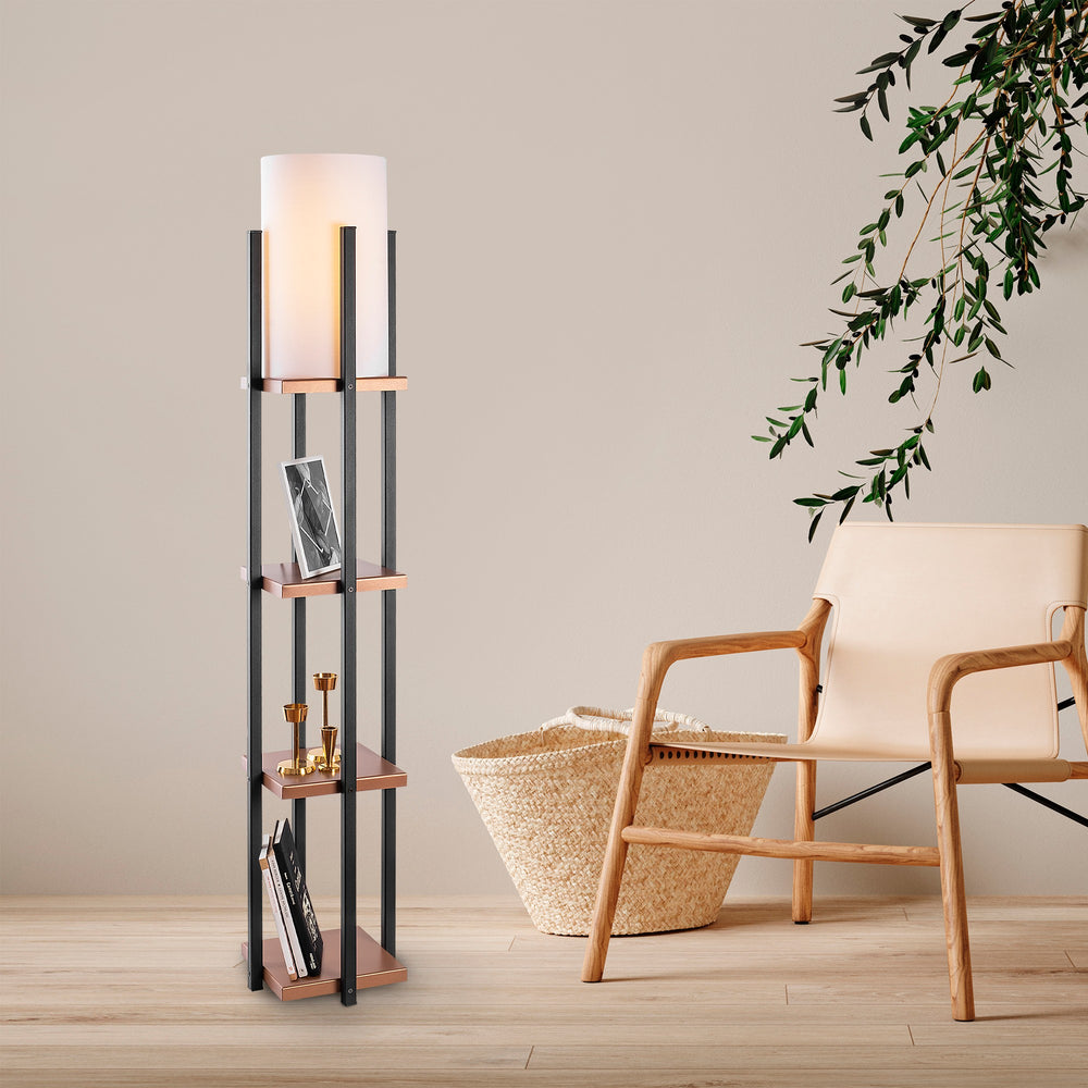 Floor Lamp with Shelves & Fabric Shade (130cm) - Karrari