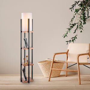 Floor Lamp with Shelves & Fabric Shade (130cm) - Karrari