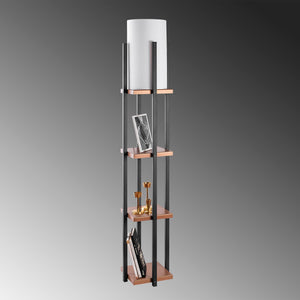 Floor Lamp with Shelves & Fabric Shade (130cm) - Karrari