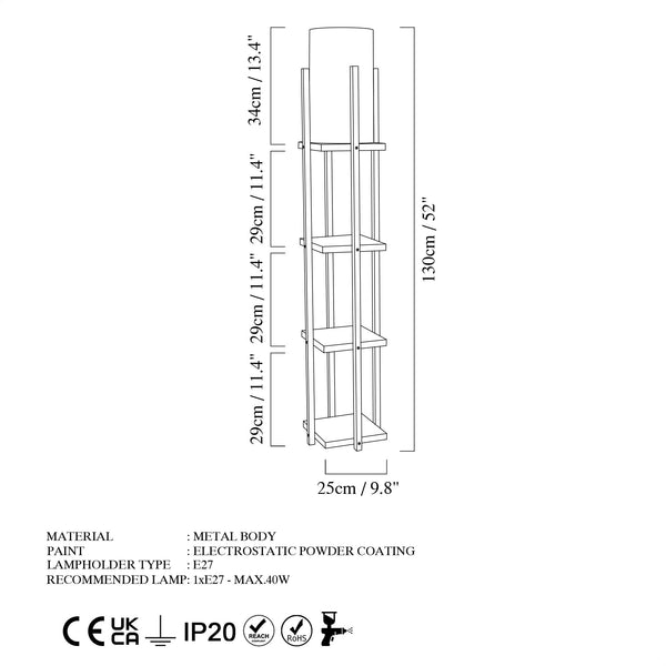 Floor Lamp with Shelves & Fabric Shade (130cm) - Karrari