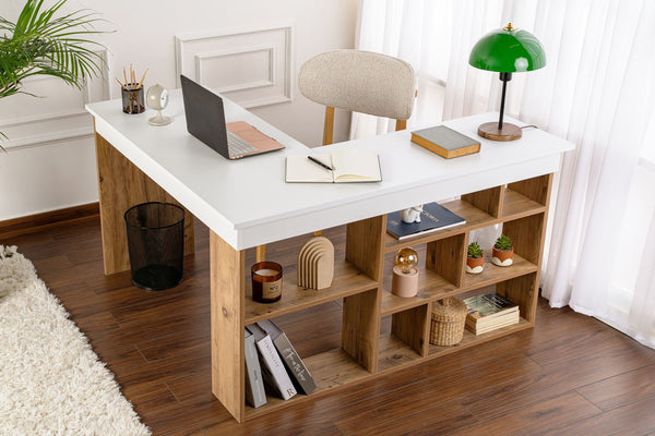 Modern Scandinavian Desk with Open Storage - Karrari